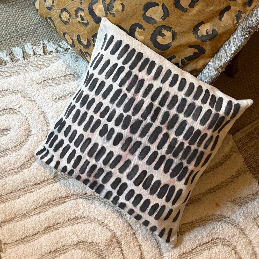 Modern Black and White Patterned Throw Pillow had painted 18x18” animal print